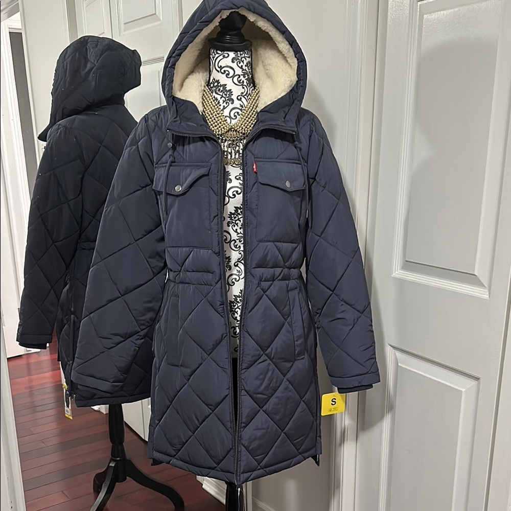 Levi's Long Quilted Hooded Long Coat - Odyssey Gray